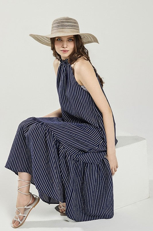 Plus Stripe High Ruffle Neckline Tiered Maxi Dress | view 2 | noflik | us.meeeshop