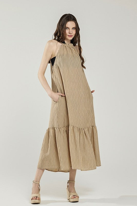 Plus Stripe High Ruffle Neckline Tiered Maxi Dress | view 7 | noflik | us.meeeshop