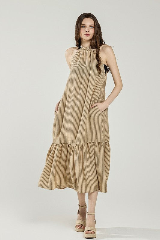 Plus Stripe High Ruffle Neckline Tiered Maxi Dress | view 8 | noflik | us.meeeshop