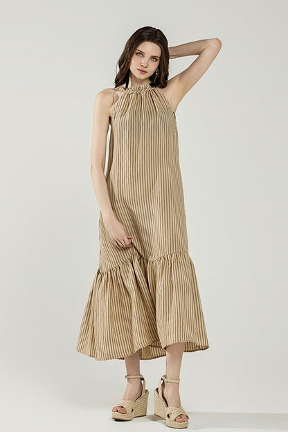 Plus Stripe High Ruffle Neckline Tiered Maxi Dress | view 9 | noflik | us.meeeshop