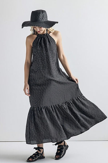 Plus Stripe High Ruffle Neckline Tiered Maxi Dress | view 11 | noflik | us.meeeshop