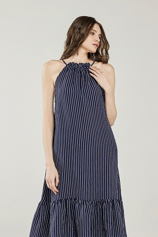 Plus Stripe High Ruffle Neckline Tiered Maxi Dress | view 3 | noflik | us.meeeshop