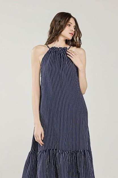 Plus Stripe High Ruffle Neckline Tiered Maxi Dress | view 3 | noflik | us.meeeshop