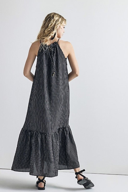 Plus Stripe High Ruffle Neckline Tiered Maxi Dress | view 12 | noflik | us.meeeshop