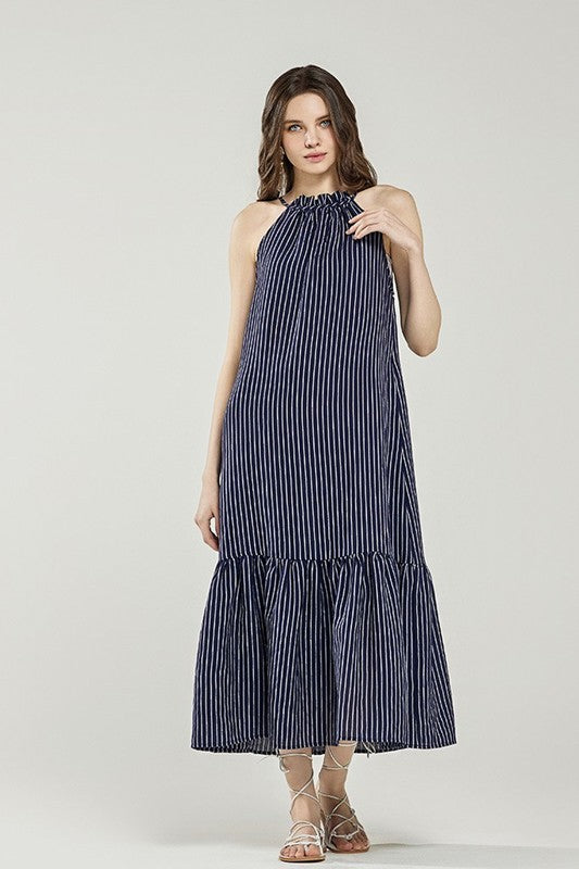 Plus Stripe High Ruffle Neckline Tiered Maxi Dress | view 4 | noflik | us.meeeshop