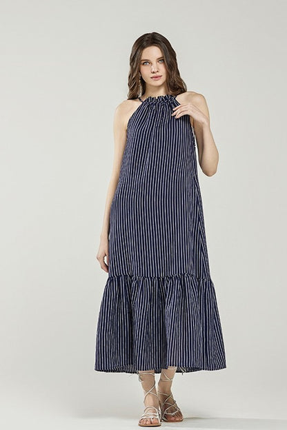Plus Stripe High Ruffle Neckline Tiered Maxi Dress | view 4 | noflik | us.meeeshop