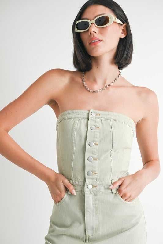 button tube denim Button up Tube Denim Dress with Slit view 2 (dress) - shop at us.meeeshop
