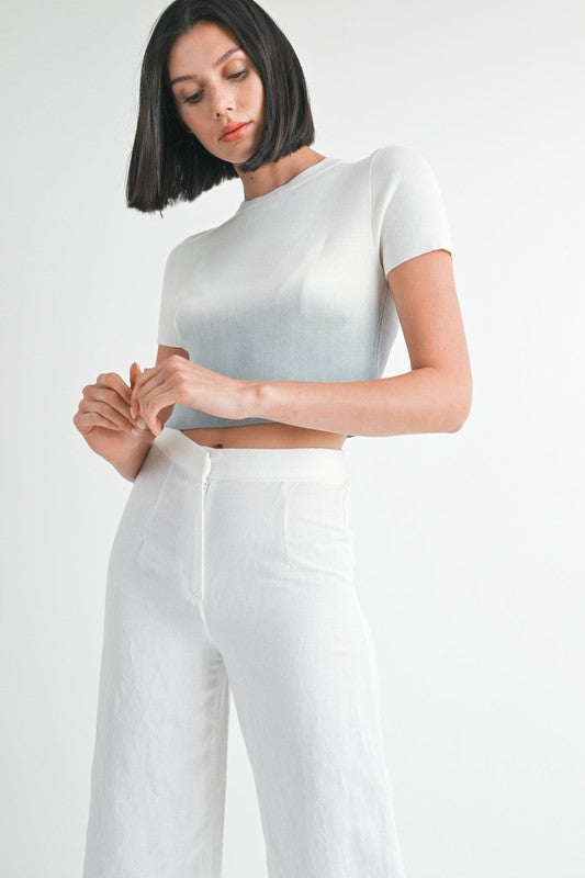 ombre crew neck Ombre Crew Neck Cropped Top CREAM TAN (top) - shop at us.meeeshop
