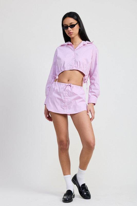 Mini Skort With Waist Drawstring - us.meeeshop