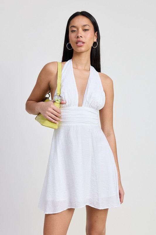 Halter Neck Mini Ruffle Dress - us.meeeshop