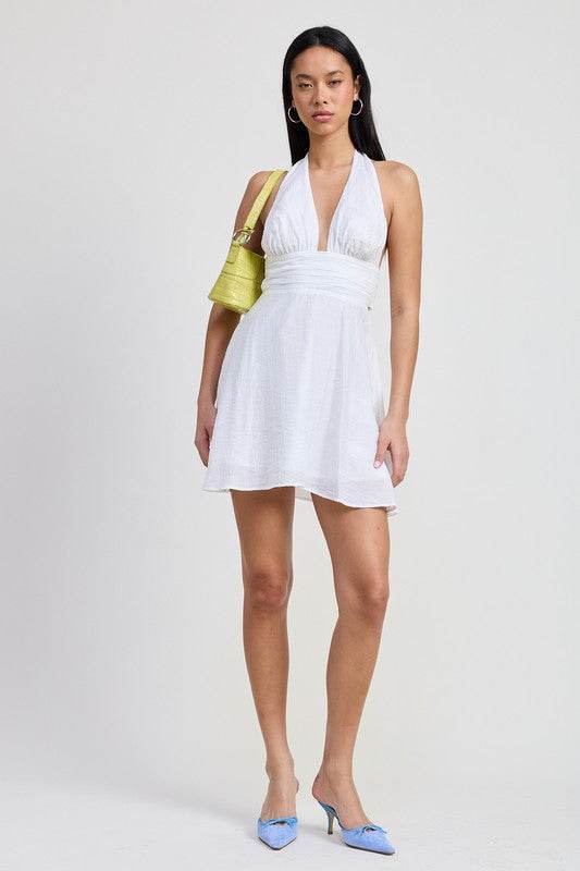 Halter Neck Mini Ruffle Dress - us.meeeshop