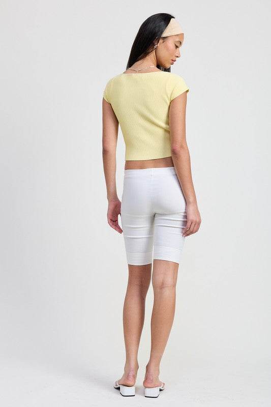 Cap Sleeve Boat Neck Top With Button Detail - us.meeeshop