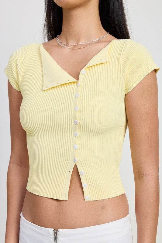 Cap Sleeve Boat Neck Top With Button Detail - us.meeeshop