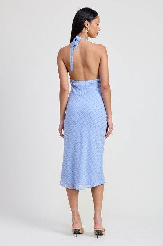 Halter Neck Tie Back Maxi Dress - us.meeeshop