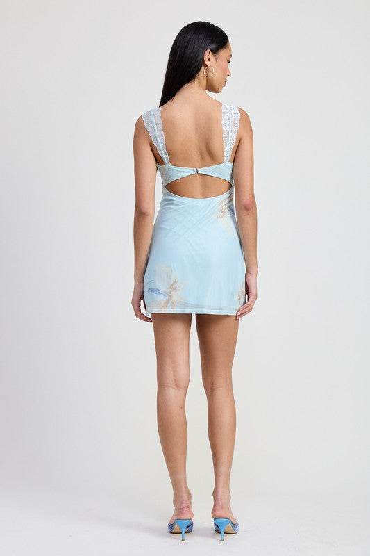 Mini Lace Contrast Dress - us.meeeshop