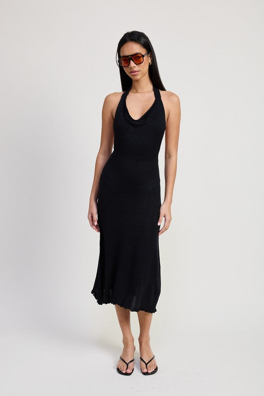 Cown Neck Midi Open Back Dress - us.meeeshop