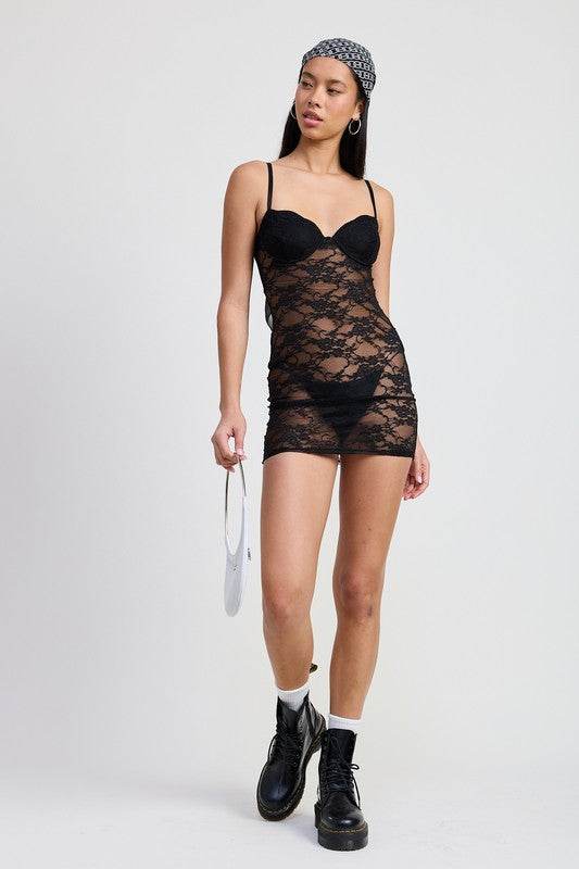 Mini Lace Sheer Dress - us.meeeshop