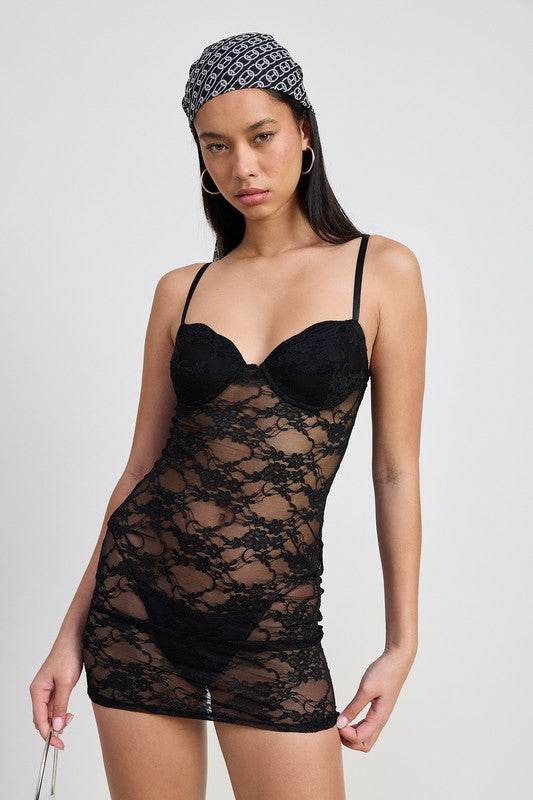 Mini Lace Sheer Dress - us.meeeshop