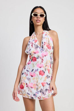 Mini Halter Neck Floral Dress