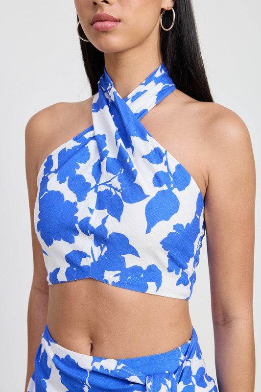 Cropped Floral Halter Neck Top - us.meeeshop