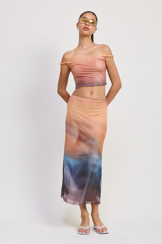 mesh midi skirt Mesh Midi Skirt ORANGE COMBO (dress) - shop at us.meeeshop
