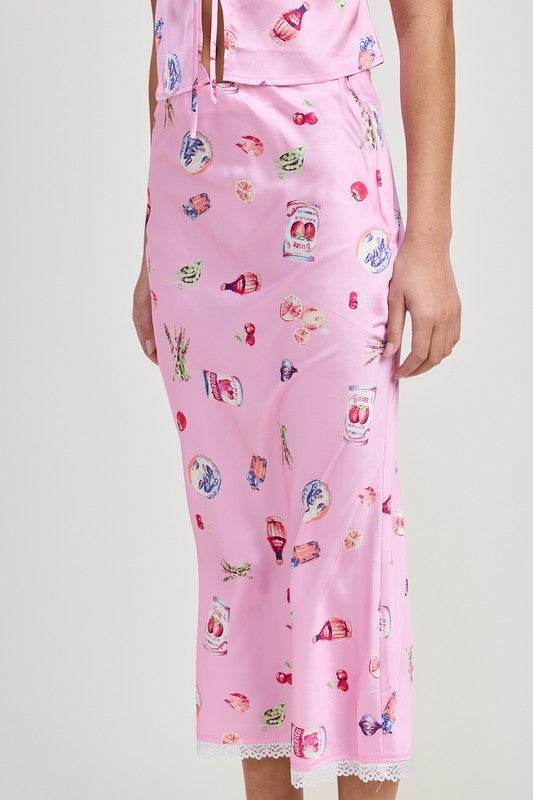 Printed Satin Midi Skirt - us.meeeshop