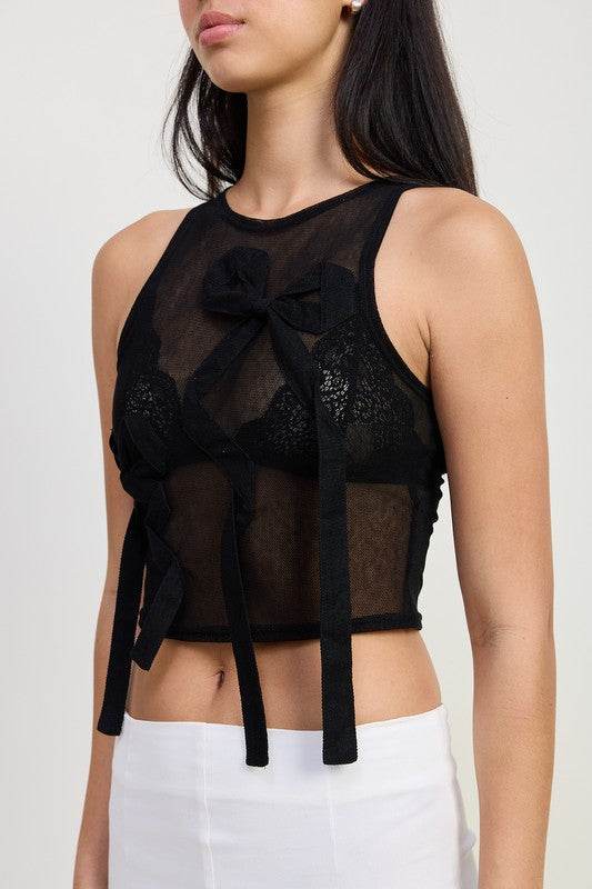 Sleeveless Sheer Bow Top - us.meeeshop