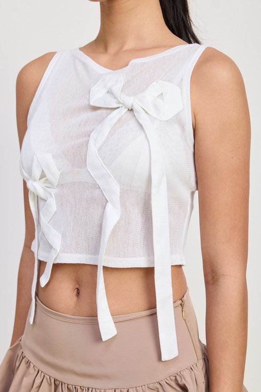 Sleeveless Sheer Bow Top - us.meeeshop