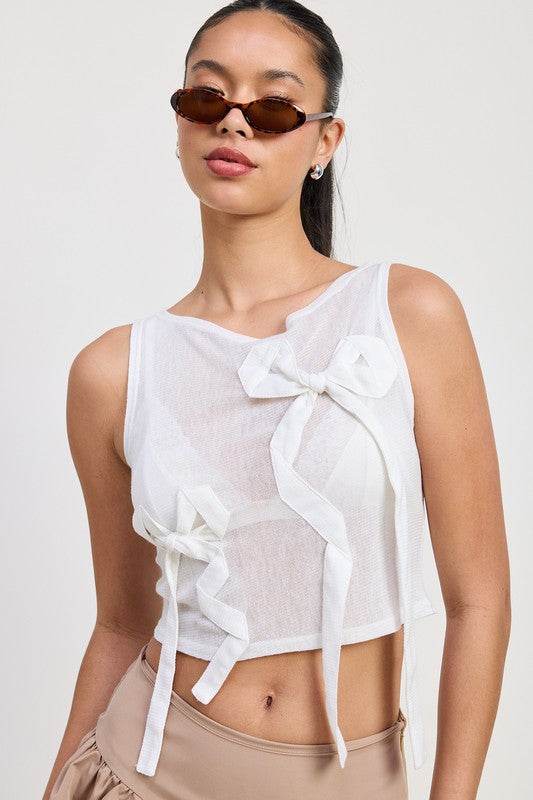 Sleeveless Sheer Bow Top - us.meeeshop