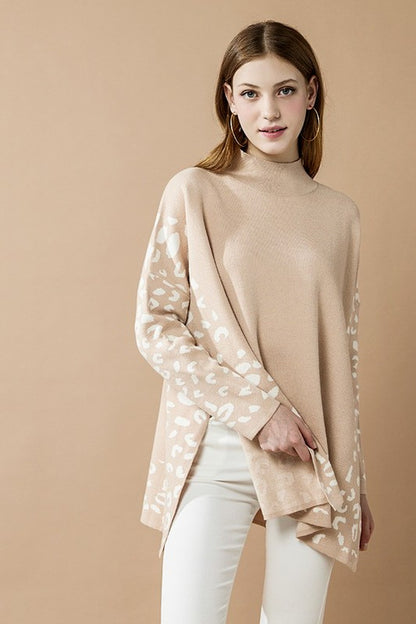 Plus Oversize Mockneck Leopard Print Sweater Tunic | view 12 | noflik | us.meeeshop
