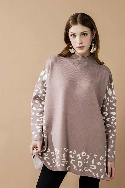 Plus Oversize Mockneck Leopard Print Sweater Tunic | view 14 | noflik | us.meeeshop