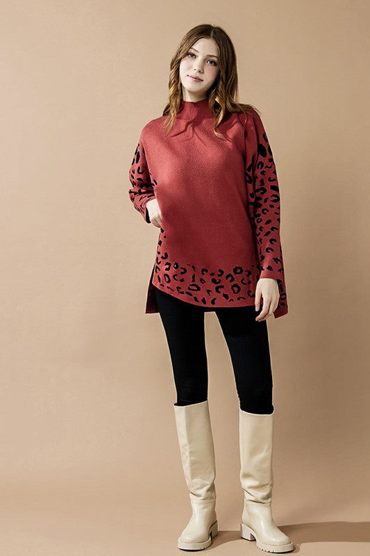 Plus Oversize Mockneck Leopard Print Sweater Tunic | view 17 | noflik | us.meeeshop