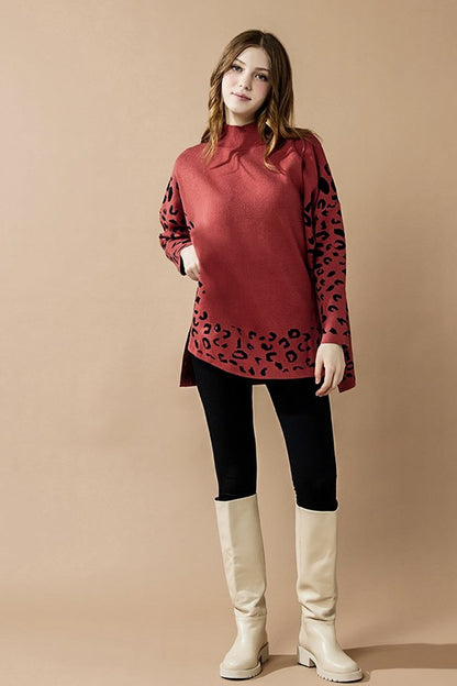 Plus Oversize Mockneck Leopard Print Sweater Tunic | view 17 | noflik | us.meeeshop
