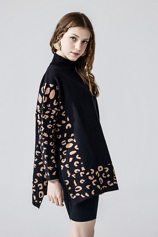 Plus Oversize Mockneck Leopard Print Sweater Tunic | view 6 | noflik | us.meeeshop