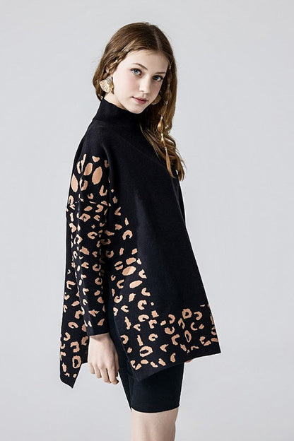 Plus Oversize Mockneck Leopard Print Sweater Tunic | view 6 | noflik | us.meeeshop