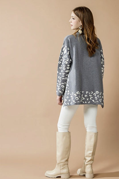 Plus Oversize Mockneck Leopard Print Sweater Tunic | view 8 | noflik | us.meeeshop