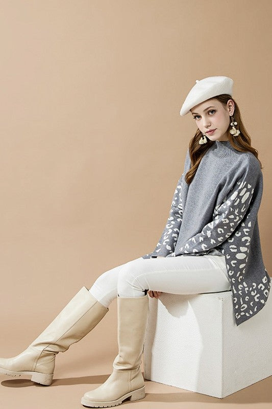 Plus Oversize Mockneck Leopard Print Sweater Tunic | view 9 | noflik | us.meeeshop