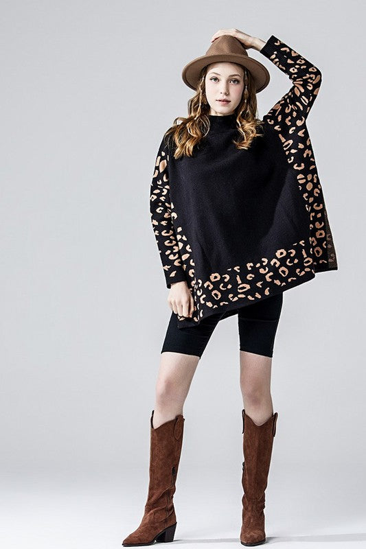 Plus Oversize Mockneck Leopard Print Sweater Tunic | view 5 | noflik | us.meeeshop