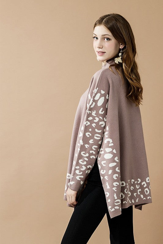 Plus Oversize Mockneck Leopard Print Sweater Tunic | view 15 | noflik | us.meeeshop