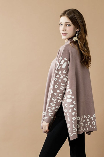 Plus Oversize Mockneck Leopard Print Sweater Tunic | view 15 | noflik | us.meeeshop