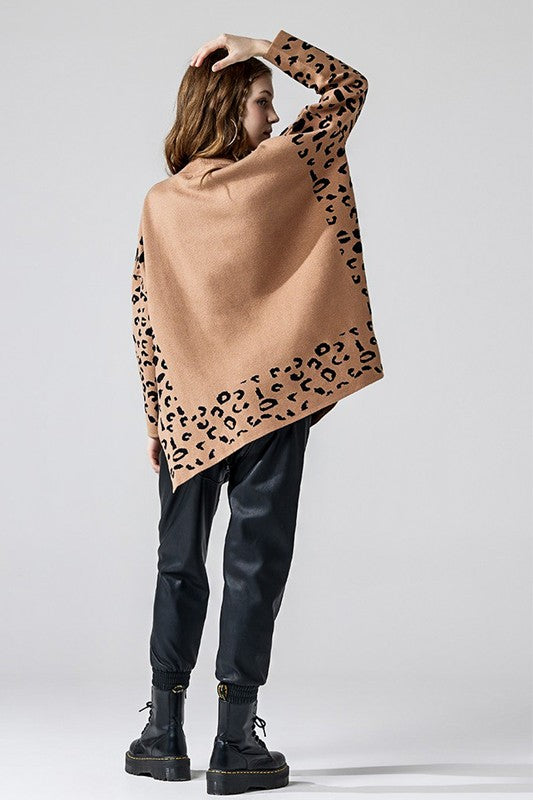 Plus Oversize Mockneck Leopard Print Sweater Tunic | view 2 | noflik | us.meeeshop