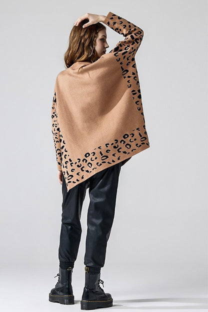 Plus Oversize Mockneck Leopard Print Sweater Tunic | view 2 | noflik | us.meeeshop