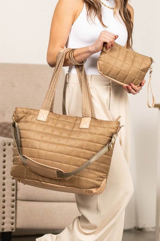 Mila Quilted Traveler Tote with Mini Clutch - us.meeeshop