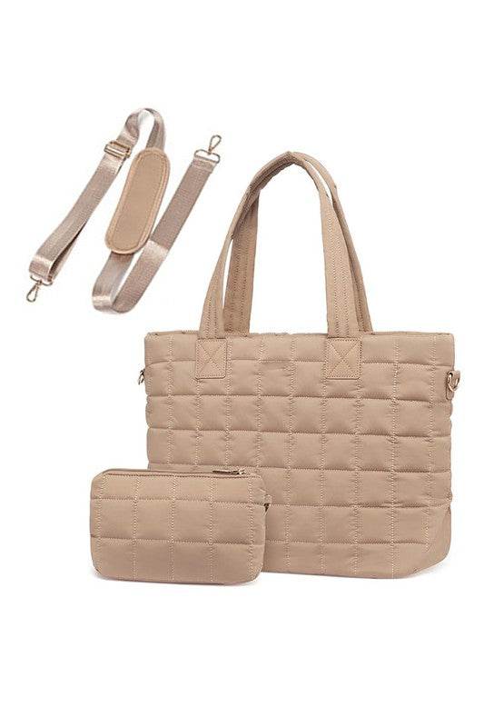 Mila Quilted Traveler Tote with Mini Clutch - us.meeeshop