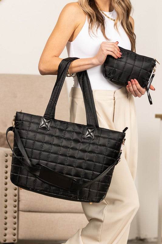 Mila Quilted Traveler Tote with Mini Clutch - us.meeeshop