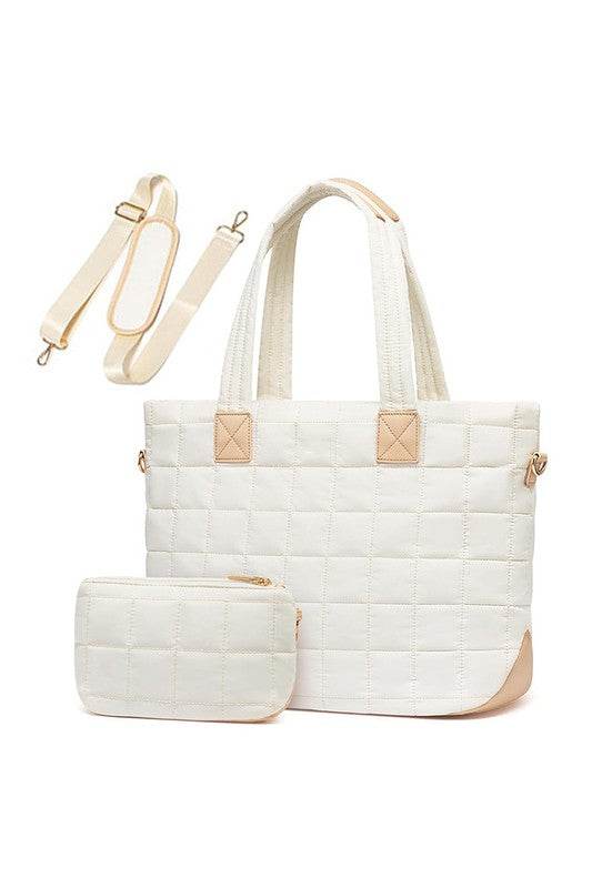 Mila Quilted Traveler Tote with Mini Clutch - us.meeeshop