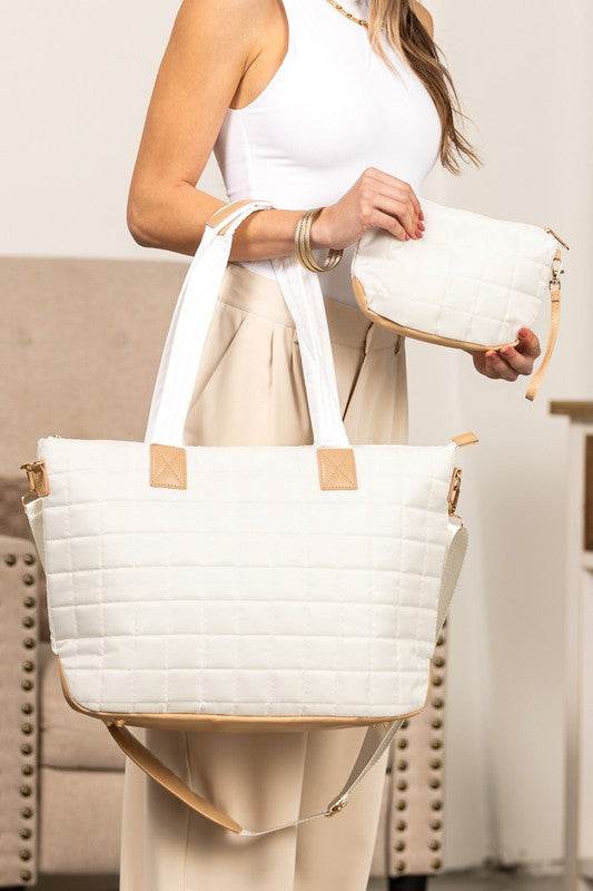 Mila Quilted Traveler Tote with Mini Clutch - us.meeeshop