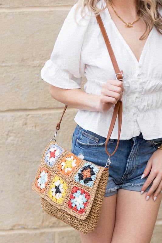 Sylvie Foldover Crochet Woven Crossbody - us.meeeshop