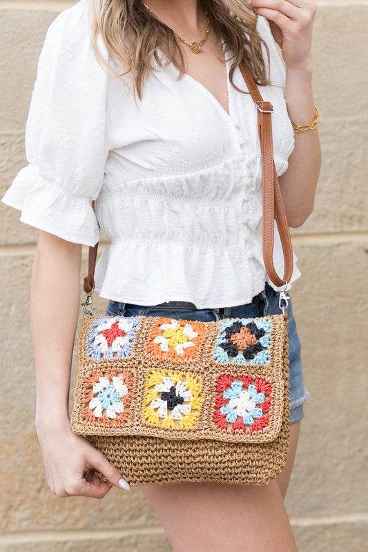 Sylvie Foldover Crochet Woven Crossbody - us.meeeshop