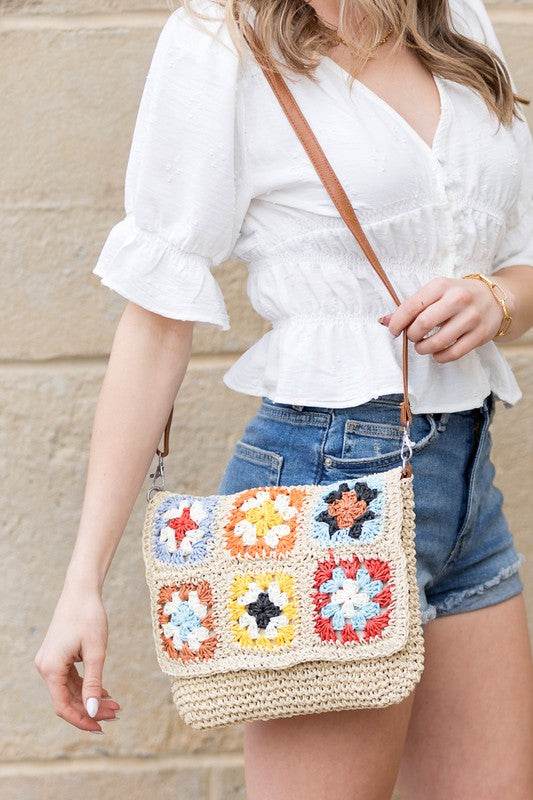 Sylvie Foldover Crochet Woven Crossbody - us.meeeshop